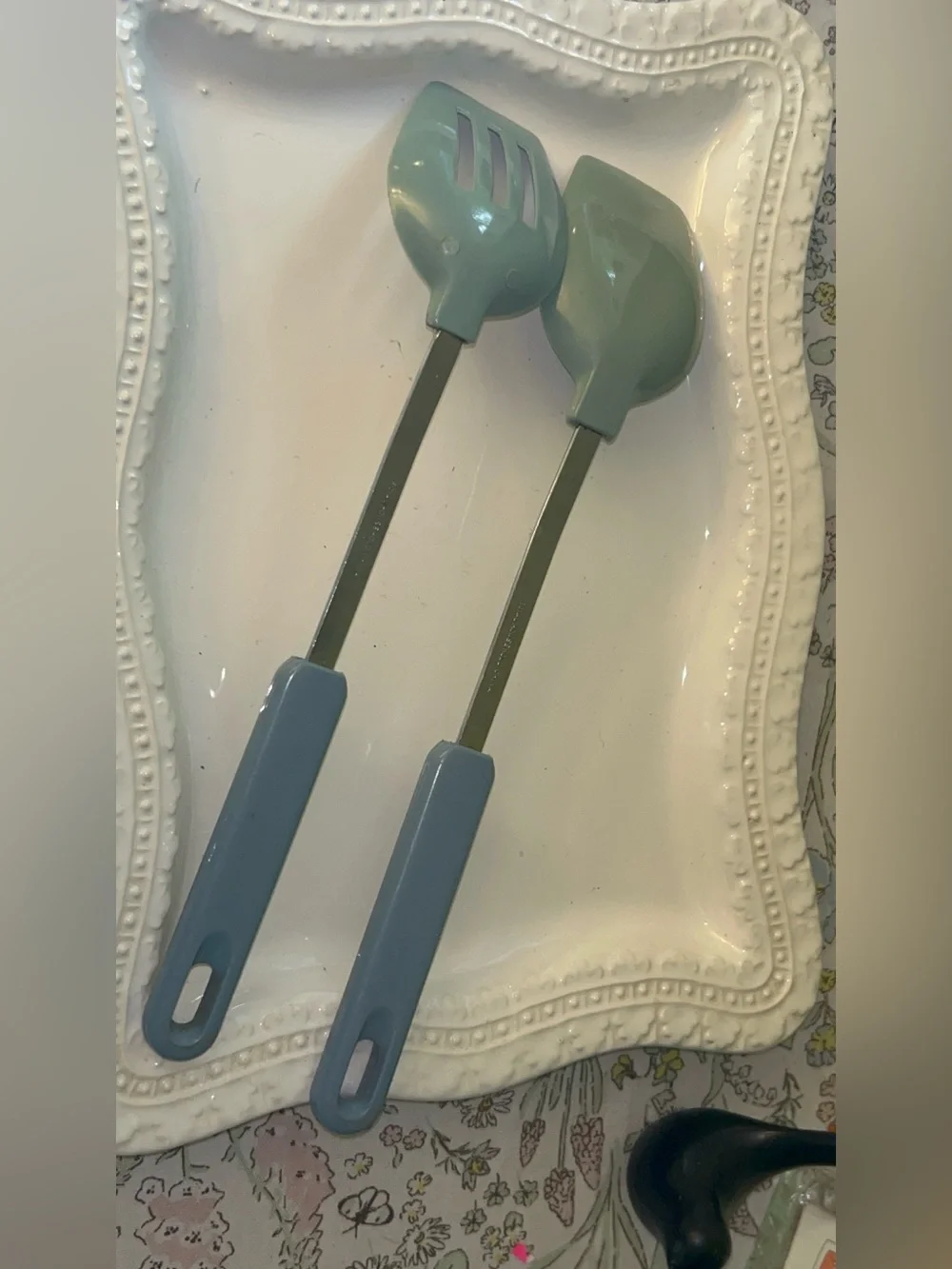 Kitchen Utensil Set -Blue Slotted Spoon and Serving Spoon